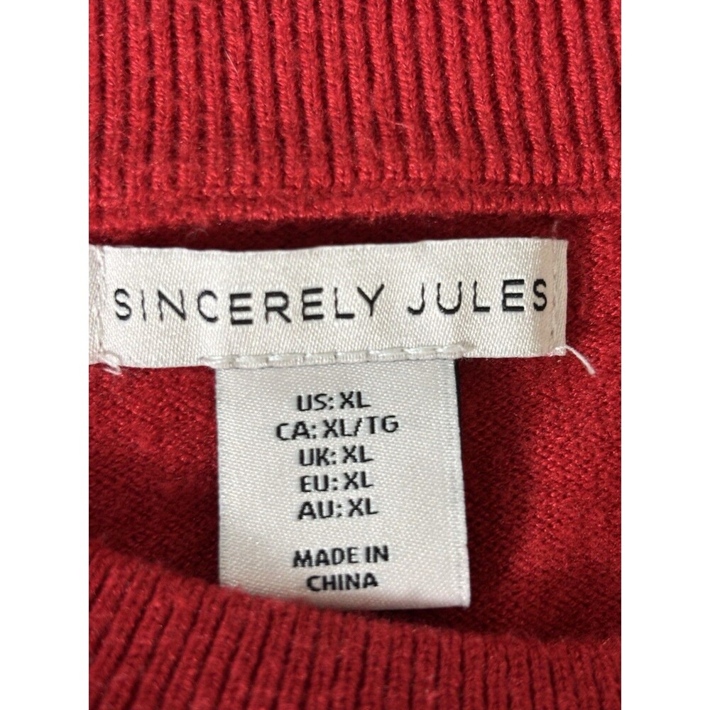 Sincerely Jules Festive Bow Red & White Holiday Sweater Size XL - Picture 2 of 6